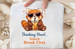 Thinking Hard Snack Break First PNG, Cute Red Panda Boba Tea Product Image 3
