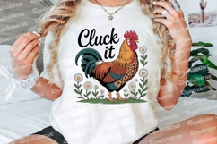 Cluck It Cartoon Chicken Design With Flowers Sublimation PNG Product Image 3