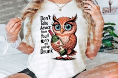 Cartoon Owl With Wine Bottle Sublimation PNG Product Image 3