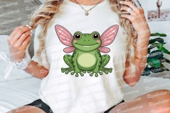 Cute Green Frog With Pink Wings Cartoon Sublimation PNG Product Image 3