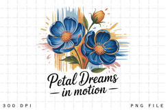 Petal Dreams in Motion Artistic Blue Floral Paint Splash PNG Product Image 1