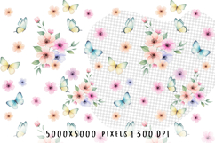 Pastel floral butterfly seamless watercolor flowers Product Image 1