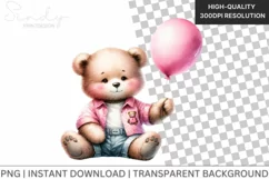 Pink Watercolor Cute Bear Baby Shower Clipart Product Image 1