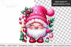 Cute Gnome Pink Watercolor Christmas Clipart Product Image 1
