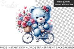 Cute Bear Bicycle Blue Flowers Clipart Product Image 1