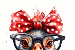 Funny Chicken with Red Bow and Glasses PNG Sublimation Product Image 7