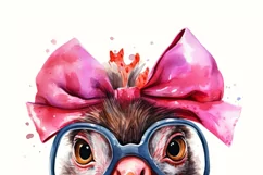 Funny Chicken with Pink Bow and Glasses PNG Sublimation Product Image 6