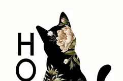 Cat With Peonies, Home Is Where The Cat Is Png Digital Product Image 8