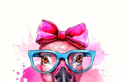Pink Flamingo Wearing Glasses Sublimation Designs Product Image 6