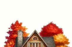 Autumn House PNG, Fall Leaves Sublimation Print, Crafting Product Image 3
