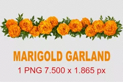 PNG Marigold flowers garland isolated. Clipart for Diwali. Indian Holidays