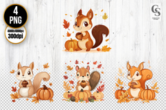 Cute Autumn Squirrel Clipart with Pumpkins and Acorns Product Image 1