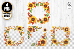 Sunflower Floral Frame Clipart PNG Product Image 1