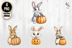 Cute Bunny with Pumpkin Basket Clipart PNG Product Image 1