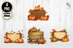 Autumn Wooden Sign with Pumpkins Clipart PNG Product Image 1