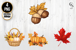 Autumn Acorn Pumpkin Harvest Basket Clipart PNG Product Image 1