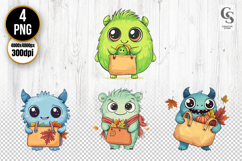 Cute Autumn Monster Clipart with Fall Bags Product Image 1