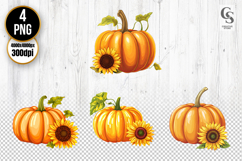 Pumpkin with Sunflower Autumn Clipart PNG Product Image 1