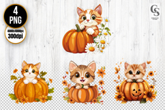 Cute Kitten with Pumpkin Clipart PNG Product Image 1