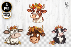 Cute Autumn Cow Clipart PNG | Fall Farm Animal Illustration Product Image 1