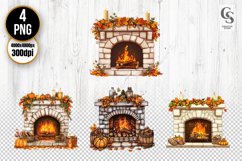 Cozy Autumn Fireplace Clipart PNG Product Image 1