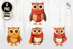 Autumn Owl with Scarf Clipart PNG Product Image 1
