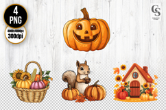 Autumn Harvest Pumpkin Squirrel House Basket Clipart PNG Product Image 1