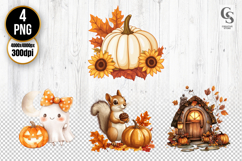 Autumn Pumpkin Ghost Squirrel Cottage Clipart PNG Product Image 1