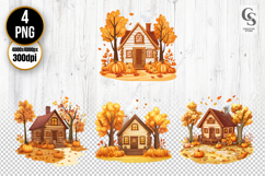 Autumn Farmhouse Cottage Clipart PNG Product Image 1