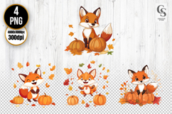 Autumn Fox with Pumpkins Clipart Sublimation PNG Product Image 1
