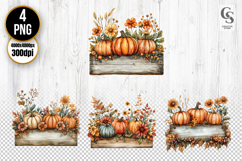 Pumpkin Wooden Box Floral Arrangement Clipart PNG Product Image 1