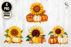 Sunflower with Pumpkins Clipart Sublimation PNG Product Image 1