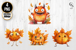 Cute Autumn Monster and Leaf Character Clipart PNG Product Image 1