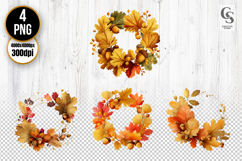 Autumn Leaf Wreath Clipart with Acorns and Fall Colors Product Image 1