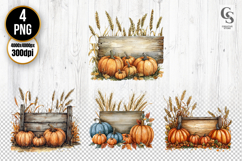 Rustic Autumn Wooden Sign Clipart with Pumpkins Product Image 1
