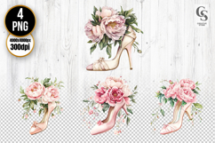 Elegant Floral High Heel Shoe Watercolor Clipart Product Image 1