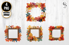 Square Floral Frame Clipart with Fall Leaves PNG Product Image 1