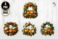 Pumpkin Floral Wreath Clipart PNG Product Image 1