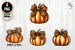 Leopard Bow Pumpkin Clipart PNG Product Image 1