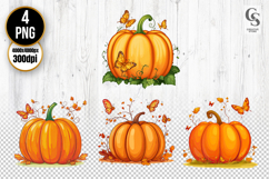 Pumpkin with Butterflies Clipart Sublimation PNG Product Image 1