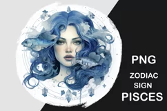 PNG Zodiac sign Pisces. Astrology, esoteric, divination, witchcraft concept. Watercolor digital art