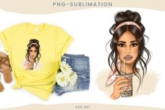 Woman With Boba Tea Png Sublimation file Planner Girl design Product Image 2