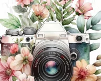 Floral Photo Camera With Pink Flowers Vintage Design Png Product Image 5