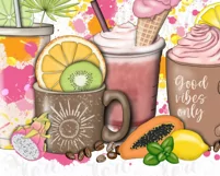 Summer Coffee Png Cups With Fruits, Sublimation Design Product Image 7