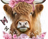 Cow With Pink Flowers Png For Sublimation Product Image 6