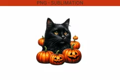 Black Cat with Pumpkins PNG Digital Prints for Fall Product Image 2
