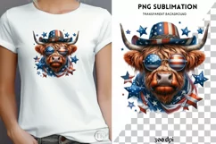 Highland Cow with Sunglasses, Memorial Day Freedom PNG Product Image 1