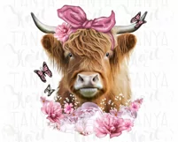Cow With Pink Flowers Png For Sublimation Product Image 7