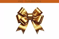 Gold Bow PNG Digital Download, Transparent Sublimation Product Image 2