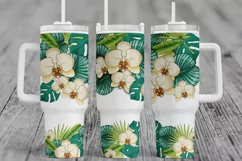 White Orchids Flowers 40oz Quencher Tumbler Wrap Png Product Image 1
